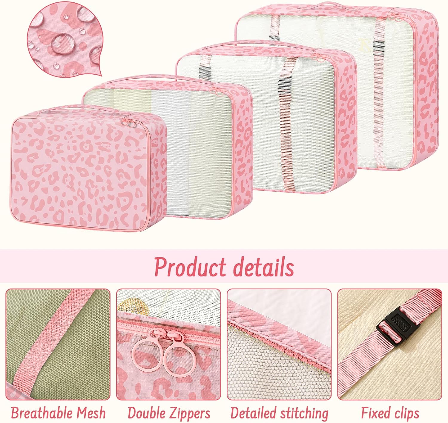 9 Set Packing Cubes for Travel Essentials - Lightweight Carry-On Luggage Organizer Bags with Shoe, Clothes & Laundry Bags for Airplane, Family & Business Travel, Pink leopard print - Image 6