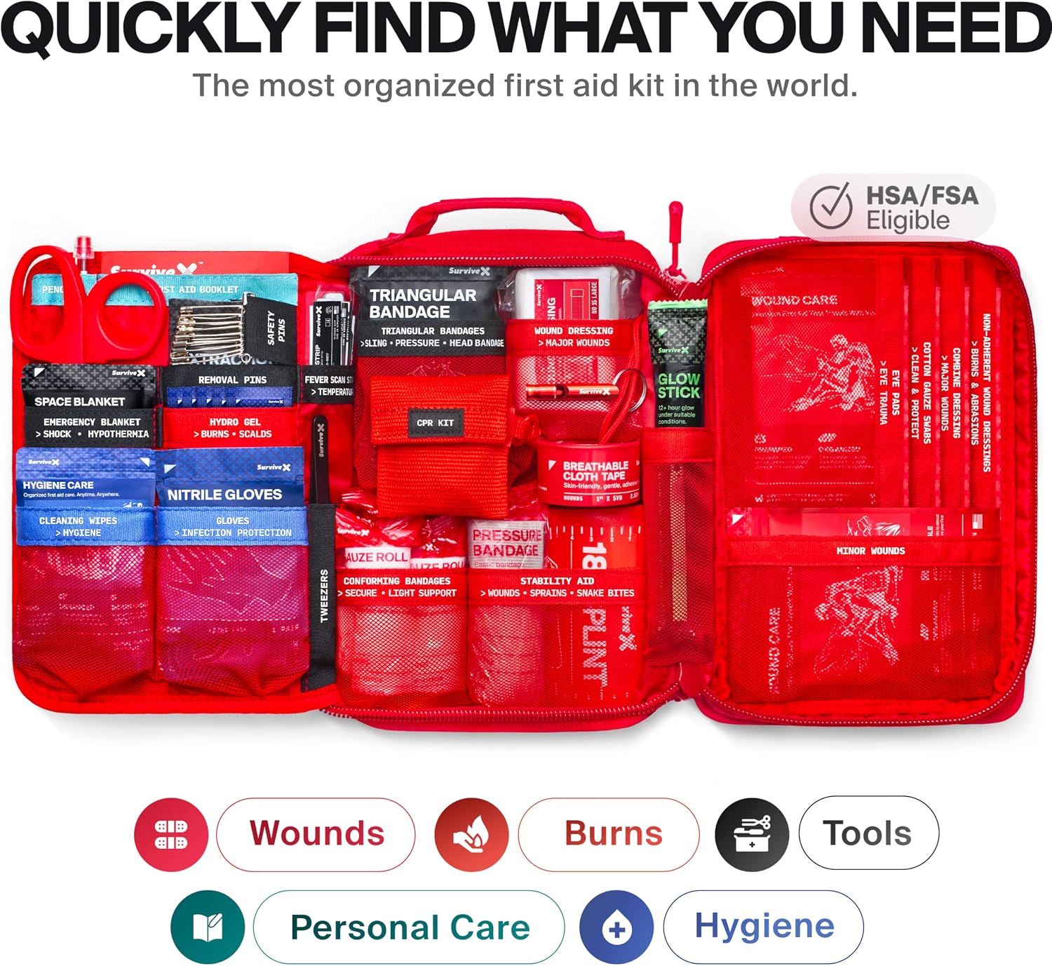 SurviveX Large First Aid Kit, Emergency Kit for 3-4 People - Image 2