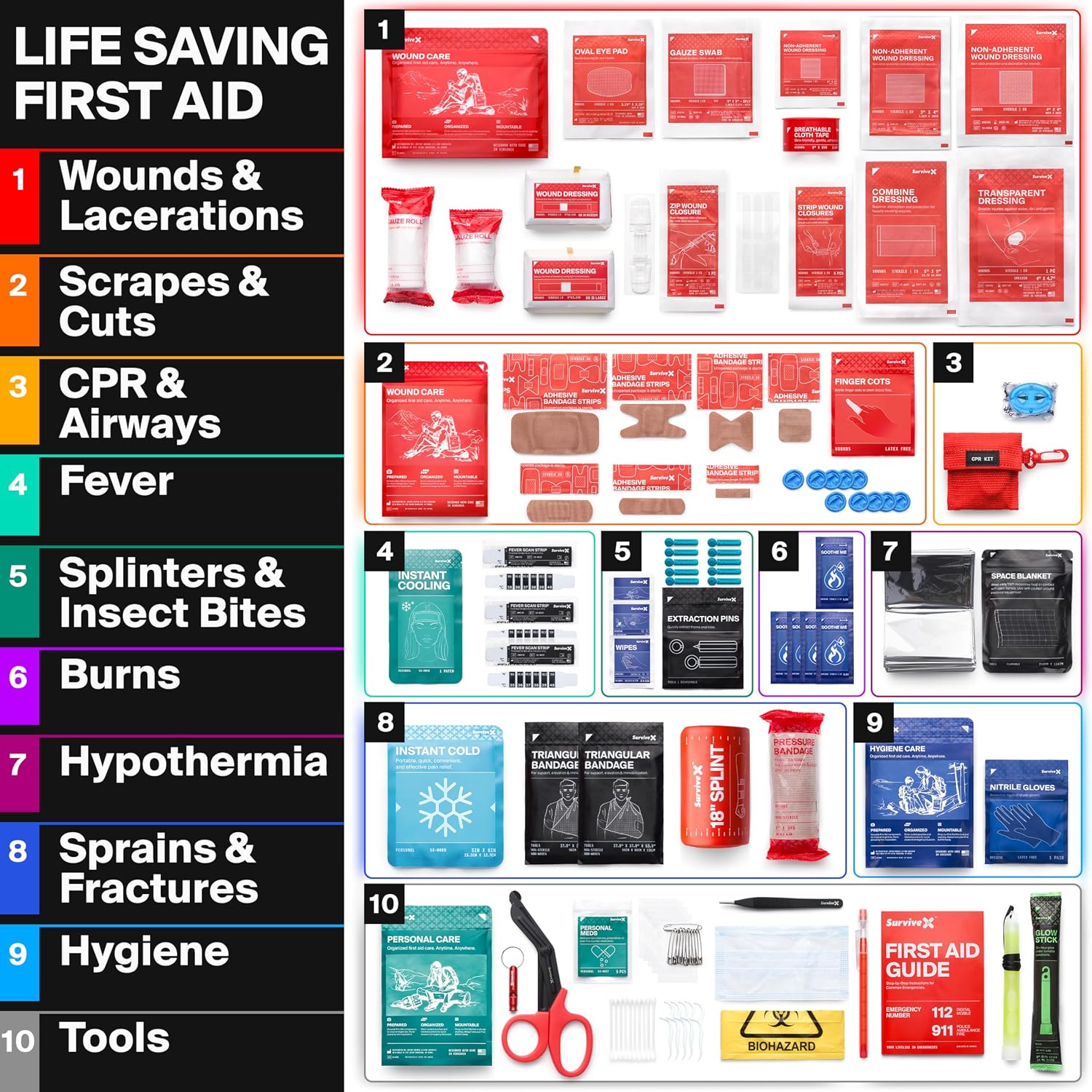 SurviveX Large First Aid Kit, Emergency Kit for 3-4 People - Image 3
