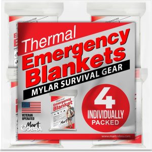Emergency Blanket Mylar Thermal Space Survival Gear & Supplies 4-Pack Foil