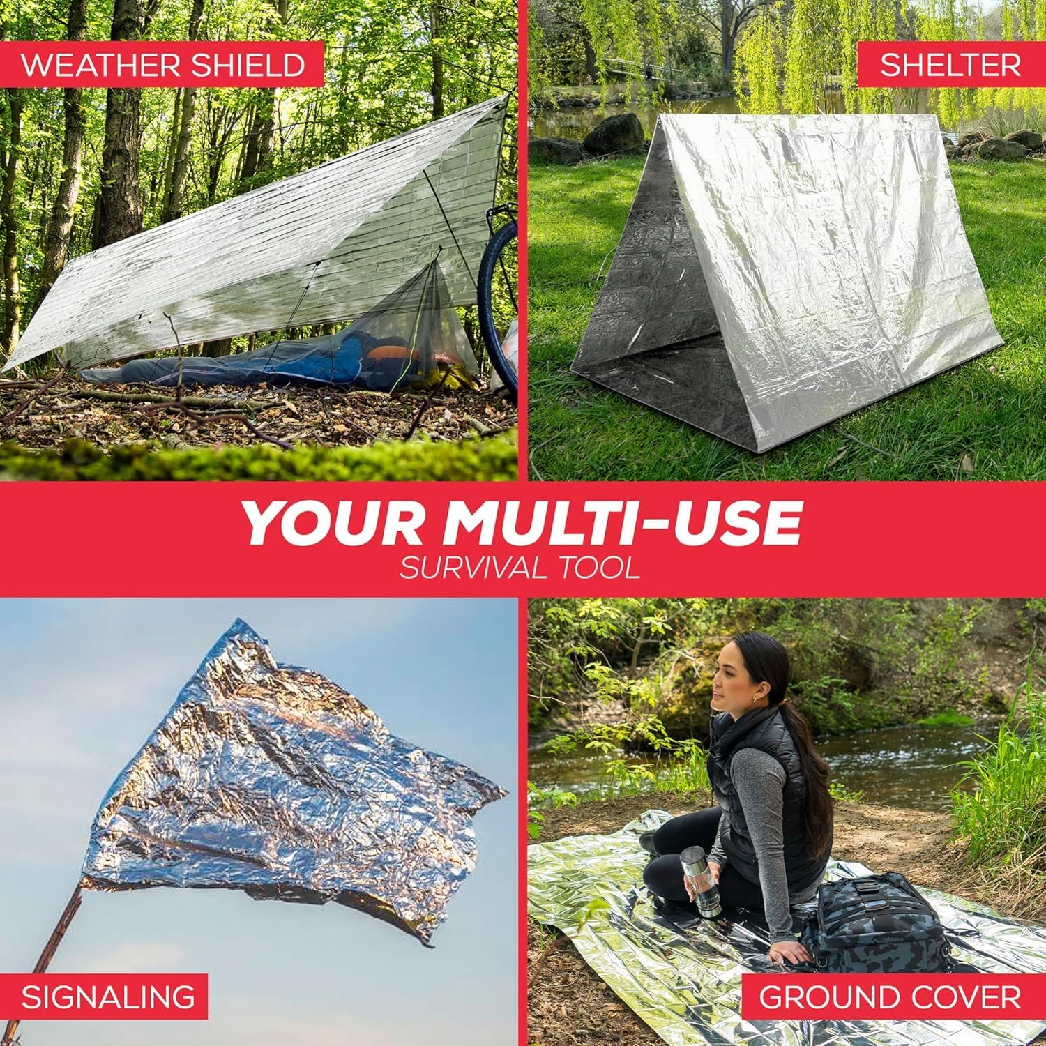 Emergency Blanket Mylar Thermal Space Survival Gear & Supplies 4-Pack Foil - Image 5